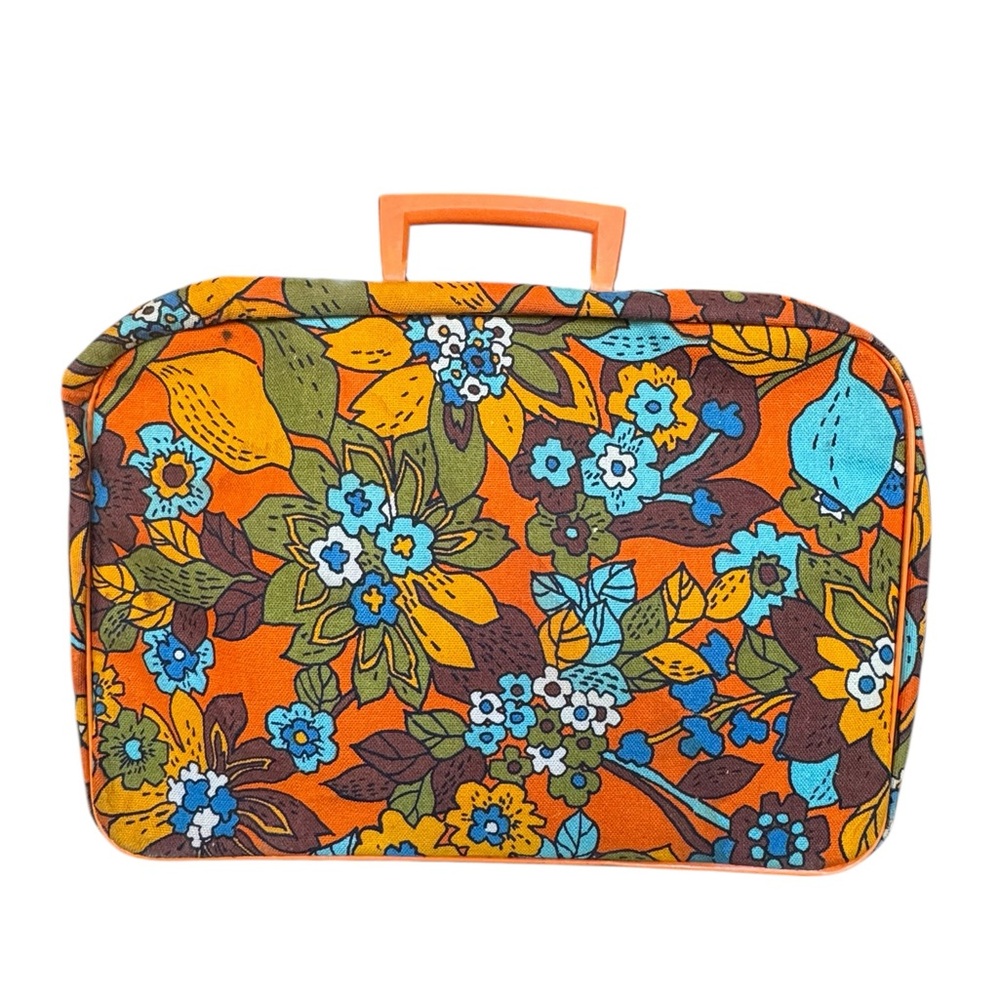 Vintage Floral Orange Travel Suitcase Bag